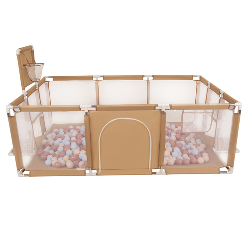 Parc Bébé avec Balles Plastiques Aire De Jeu Pliable Basket Football, beige : beige pastel/bleu pastel/saumon, 200 balles