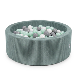 KiddyMoon Piscine Bébé 90 X 30 Cm Avec 200 Balles, Piscine À Balles Pour Bébé Et Enfant, Piscine Enfant En Mousse Douce, Housse Côtelée Lavable, Vert: Blanc/Gris/Menthe, 90x30cm/200 Balles