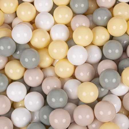 KiddyMoon Aire Velvet De Jeux en Mousse avec Rond Piscine à Balles pour Enfants, rose des sables: beige pastel/gris de vert/jaune pastel/blanc, Piscine (200 Balles) + Version 5