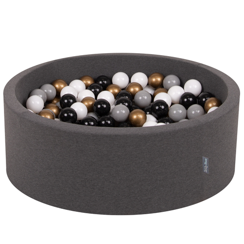 KiddyMoon Piscine à Balles ∅ 7Cm pour Bébé Rond Fabriqué En UE, gris foncé:blanc/gris/noir/or, 90x30cm/200 balles