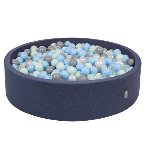 KiddyMoon Piscine À Balles Grande Rond pour Bébé, Fabriqué en UE, bleu foncé:perle/gris/transparent/babyblue/menthe, 120x30cm/200 balles