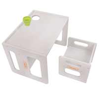 KiddyMoon Table et Chaise pour Enfants Petit Bureau, Gris, Table: 61x44x44 cm/Chaise: 30x30x30 cm