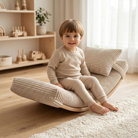 KiddyMoon Matelas avec Oreiller Set pour Planche D'équilibre Housse Amovible en Tissu Côtelé, beige, Matelas/Oreiller
