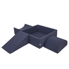 KiddyMoon Aire De Jeux en Mousse avec Carré Piscine À Balles pour Enfants, bleu foncé:vertClr/orange/turq/bleu/babybl/jaune, Piscine (200 Balles) + Version 4