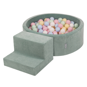KiddyMoon Parcours Motricité En Mousse Avec Balles Enfants Favorise Créativité, Vert : bleu pastel/jaune pastel/blanc/menthe/rose poudré, Piscine (100 Balles) + Marches
