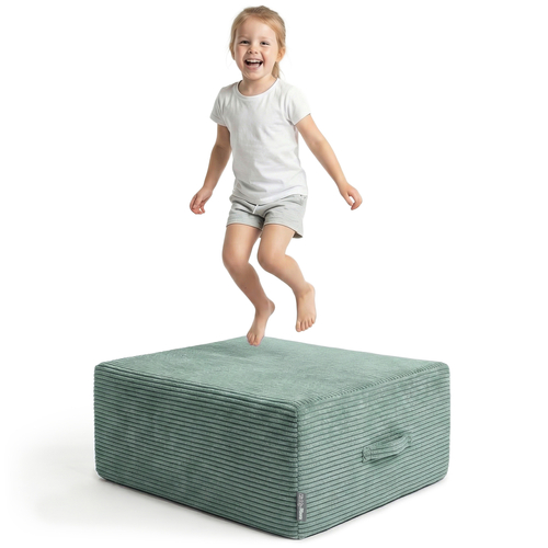 KiddyMoon Coussin Sauteur Enfant Mini Trampoline Interieur Rembourrage A Ressorts Housse Amovible En Tissu Cotele Deux Poignees Des 3 Ans, Vert, Mini Trampoline