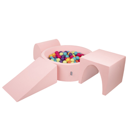 KiddyMoon Aire De Jeux en Mousse avec Rond Piscine à Balles pour Enfants, rose:vert clair/jaune/turq/orange/r.foncé/violet, Piscine (200 Balles) + Version 2