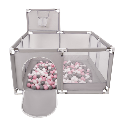 parc bébé avec balles plastiques aire de jeu pliable basket, Gris:blanc/gris/rose poudré, 200 balles
