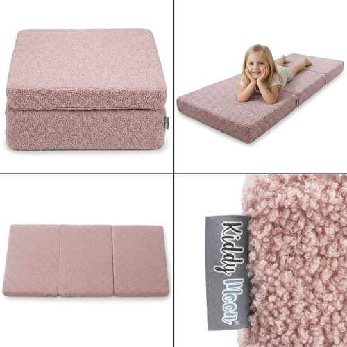 KiddyMoon Matelas Enfant Au Housse Teddy Pliable en Mousse Matelas pour Tout-Petits, Chambre d'enfant, rose, Matelas
