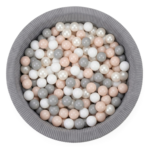 KiddyMoon Piscine Bébé, Piscine À Balles Pour Bébé Et Enfant, Piscine Enfant En Mousse Douce, Housse Côtelée Lavable, Gris foncé: Beige pastel/Blanc/Perle/Gris, 90x30cm/200 Balles