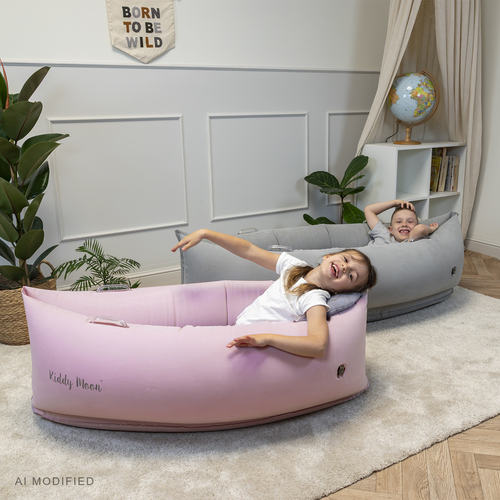 KiddyMoon Gonflable Fauteuil Sensoriel Enfant Avec Poignées Et Pompe, gris, L
