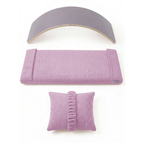 KiddyMoon Planche D'équilibre en Bois Enfant Avec Matelas et Oreiller Balance Board, naturel/violet clair, Planche D'équilibre/Matelas/Oreiller