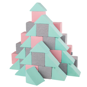 KiddyMoon blocs mous pour bébé cubes de construction en mousse, mix: gris clair/rose/menthe, 48 Pieces