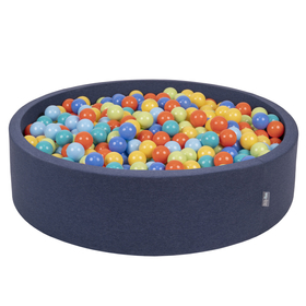 KiddyMoon Piscine À Balles Grande Rond pour Bébé, Fabriqué en UE, bleu foncé:vert clair/orange/turq/bleu/babyblue/jaune, 120x30cm/200 balles