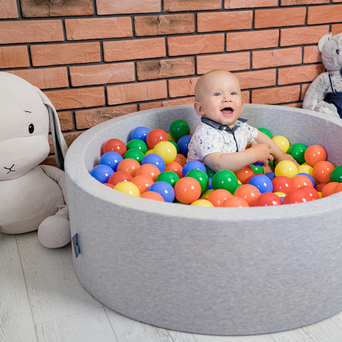 KiddyMoon Piscine à Balles ∅ 7Cm pour Bébé Rond Fabriqué En UE, Irlande:vert/blanc/orange, 90x30cm/200 Balles