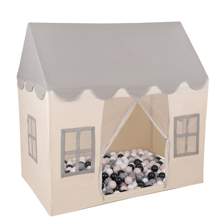 KiddyMoon Tente de Jeux Pour Enfants Maison En Forme De Pavillon Maison Pliable Cabane Enfant Espace Créatif Et Confortable Pour Jouer Intérieur Et Extérieur, blanc-gris: beige pastel/blanc/noir, 200 Balles