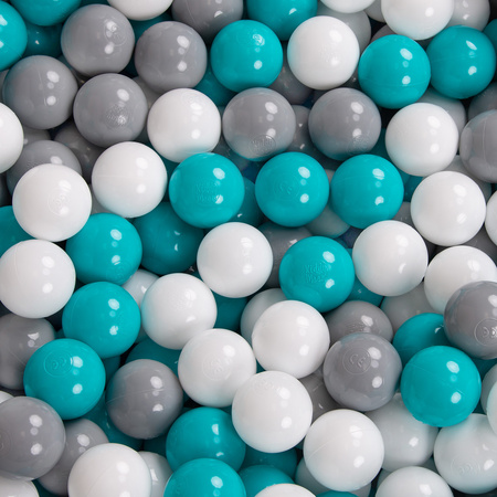 KiddyMoon Aire De Jeux en Mousse avec Rond Piscine à Balles pour Enfants, gris clair: gris/blanc/turquoise, Piscine (200 Balles) + Version 4