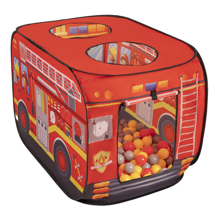 Tente De Jeu Enfant Camion De Pompiers Avec Boules Incluses Pour Intérieur Extérieur Cadeau Développement Sensoriel Et Jeux De Rôle Montessori, rouge: gris-jaune-rouge, 600 balles