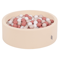 KiddyMoon piscine à balles ronde en mousse pour bébé et enfant, bassin sensoriel intérieur, housse lavable, inclus balles sécurisées, beige: beige pastel/saumon/blanc, 90x30cm/300 balles