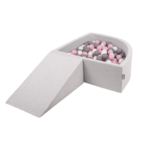 KiddyMoon Aire De Jeux en Mousse avec Quart Angulaire Piscine À Balles pour Bébé, gris clair: blanc/gris/rose poudré, Piscine (200 Balles) + Pente