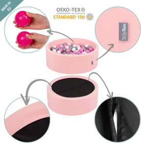 KiddyMoon Piscine à Balles ∅ 7Cm pour Bébé Rond Fabriqué En UE, bubble-gum: rose poudré/babyblue, 90x30cm/200 balles