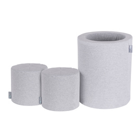 KiddyMoon Aire De Jeux En Mousse Modulable Pour Enfants Avec Housses Amovibles Résistantes Et Matériaux Doux Favorisant Imagination Et Créativité, gris clair, Tonneau/Puf/Puf