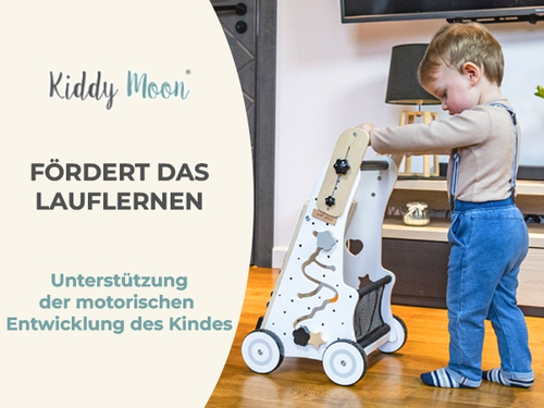 KiddyMoon Trotteur avec un Tableau D'activité, Chariot de Marche pour Bébé, Noir-Blanc, Standard
