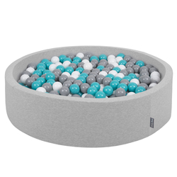 KiddyMoon Piscine À Balles Grande Rond pour Bébé, Fabriqué en UE, gris clair:gris-blanc-turquoise, 120x30cm/200 balles