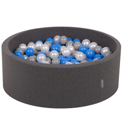 KiddyMoon Piscine à Balles ∅ 7Cm pour Bébé Rond Fabriqué En UE, gris foncé:perle/gris/bleu, 90x30cm/200 balles