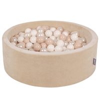 KiddyMoon Velours Piscine à Balles ∅7Cm pour Bébé Rond Fabriqué en EU, beige sableux: beige pastel/blanc/perle, 90x30cm/300 Balles