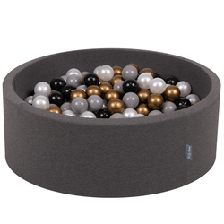 KiddyMoon Piscine à Balles ∅ 7Cm pour Bébé Rond Fabriqué En UE, gris foncé:noir/perle/or/gris, 90x30cm/200 balles