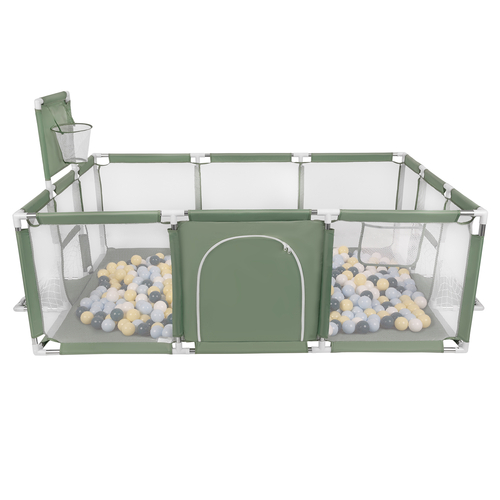 Parc Bébé avec Balles Plastiques Aire De Jeu Pliable Basket Football, vert : turquoise foncé/bleu pastel/jaune pastel/blanc, 200 balles