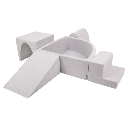 KiddyMoon Aire De Jeux en Mousse avec Quart Angulaire Piscine À Balles pour Bébé, gris clair: blanc/gris/menthe, Piscine (300 Balles) + Version 3