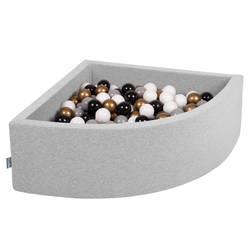 KiddyMoon Piscine à Balles ∅ 7Cm pour Bébé Quart Angulaire Fabriqué En UE, gris clair:blanc/gris/noir/or, 90x30cm/300 balles