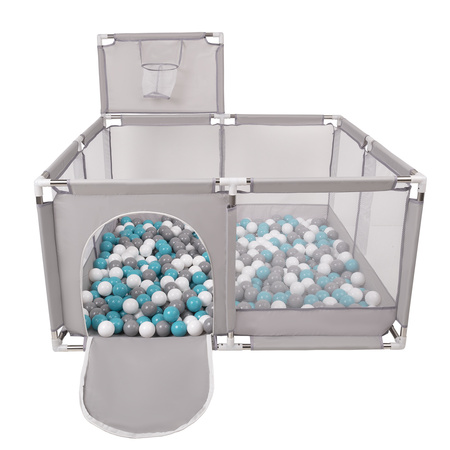 parc bébé avec balles plastiques aire de jeu pliable basket, Gris:gris/blanc/turquoise, 400 balles