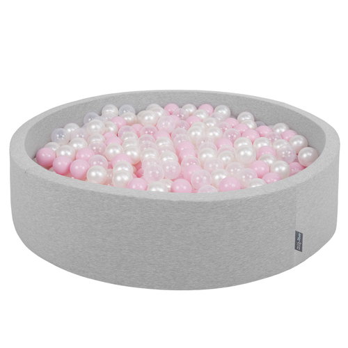 KiddyMoon Piscine À Balles Grande Rond pour Bébé, Fabriqué en UE, gris clair:rose poudré-perle-transparent, 120x30cm/200 balles