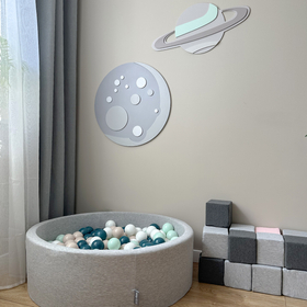 Déco murale KiddyMoon Relief 3D décoration en bois contreplaqué, lune pleine : gris , UNI