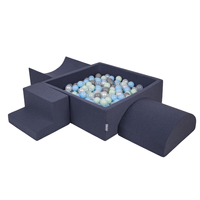 KiddyMoon Aire De Jeux en Mousse avec Carré Piscine À Balles pour Enfants, bleu foncé:perle/gris/transparent/babyblue/menthe, Piscine (300 Balles) + Version 6