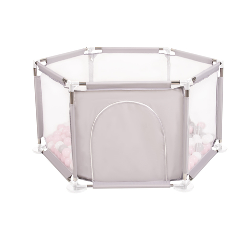 parc bébé hexagonal pliable avec balles plastiques, Gris:blanc/gris/rose poudré, 400 balles
