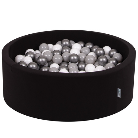 KiddyMoon Piscine à Balles ∅ 7Cm pour Bébé Rond Fabriqué En UE, noir: blanc/gris/argenté, 90x30cm/200 balles