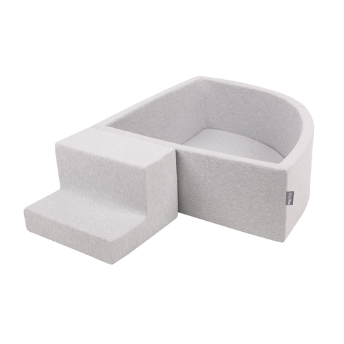 KiddyMoon Aire De Jeux en Mousse avec Quart Angulaire Piscine À Balles pour Bébé, gris clair: blanc/gris/rose poudré, Piscine (200 Balles)+ Marches