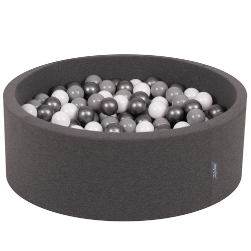 KiddyMoon Piscine à Balles ∅ 7Cm pour Bébé Rond Fabriqué En UE, gris foncé:blanc/gris/argenté, 90x30cm/300 balles