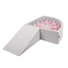 KiddyMoon Aire De Jeux en Mousse avec Quart Angulaire Piscine À Balles pour Bébé, gris clair: rose poudré/perle/transparent, Piscine (200 Balles) + Pente