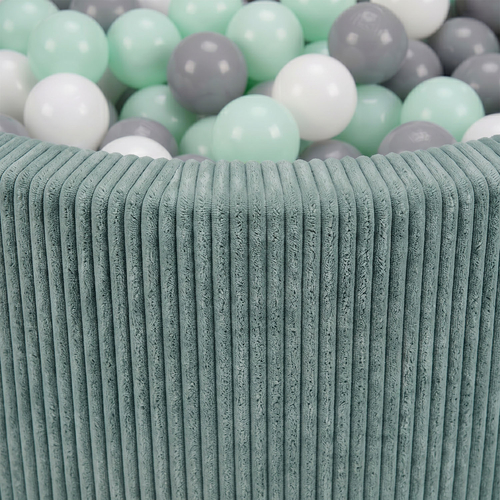 KiddyMoon Piscine Bébé 90 X 30 Cm Avec 200 Balles, Piscine À Balles Pour Bébé Et Enfant, Piscine Enfant En Mousse Douce, Housse Côtelée Lavable, Vert: Blanc/Gris/Menthe, 90x30cm/200 Balles