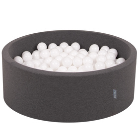 KiddyMoon Piscine à Balles ∅ 7Cm pour Bébé Rond Fabriqué En UE, gris foncé:blanc, 90x30cm/200 balles