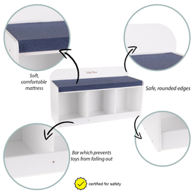 banquette avec étagères pour les enfants KiddyMoon, gris/bleu foncé, UNI