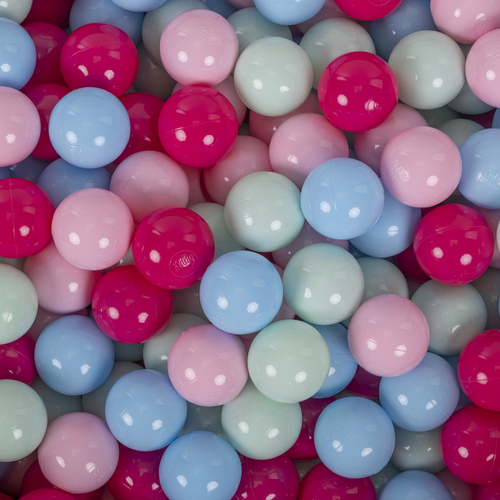 KiddyMoon Aire De Jeux en Mousse avec Rond Piscine à Balles pour Enfants, rose: rose poudré/rose foncé/babyblue/menthe, Piscine (200 Balles)+ Marches