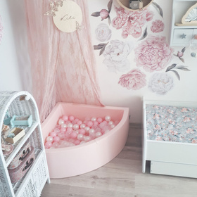 KiddyMoon Piscine à Balles ∅ 7Cm pour Bébé Rond Fabriqué En UE, rose: rose poudre/perle/transparent, 90x30cm/200 balles