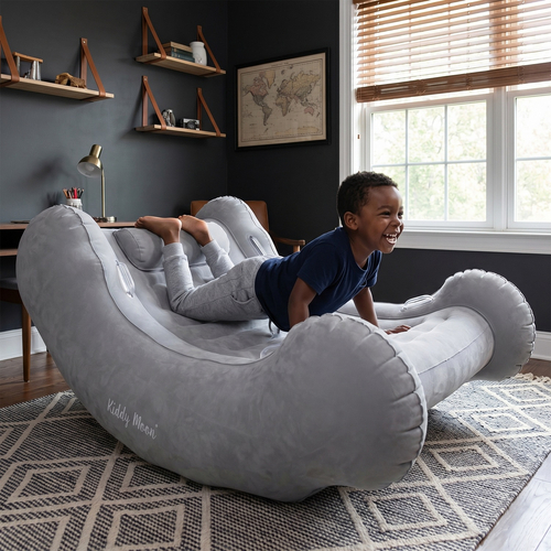 KiddyMoon Fauteuil Sensoriel Gonflable À Bascule Enfant Avec Poignées Et Pompe, gris clair, L