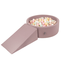 KiddyMoon Aire De Jeux en Mousse avec Rond Piscine à Balles pour Enfants, bruyère: beige pastel/jaune pastel/blanc/menthe/rose poudré, Piscine (100 Balles)+ Pente